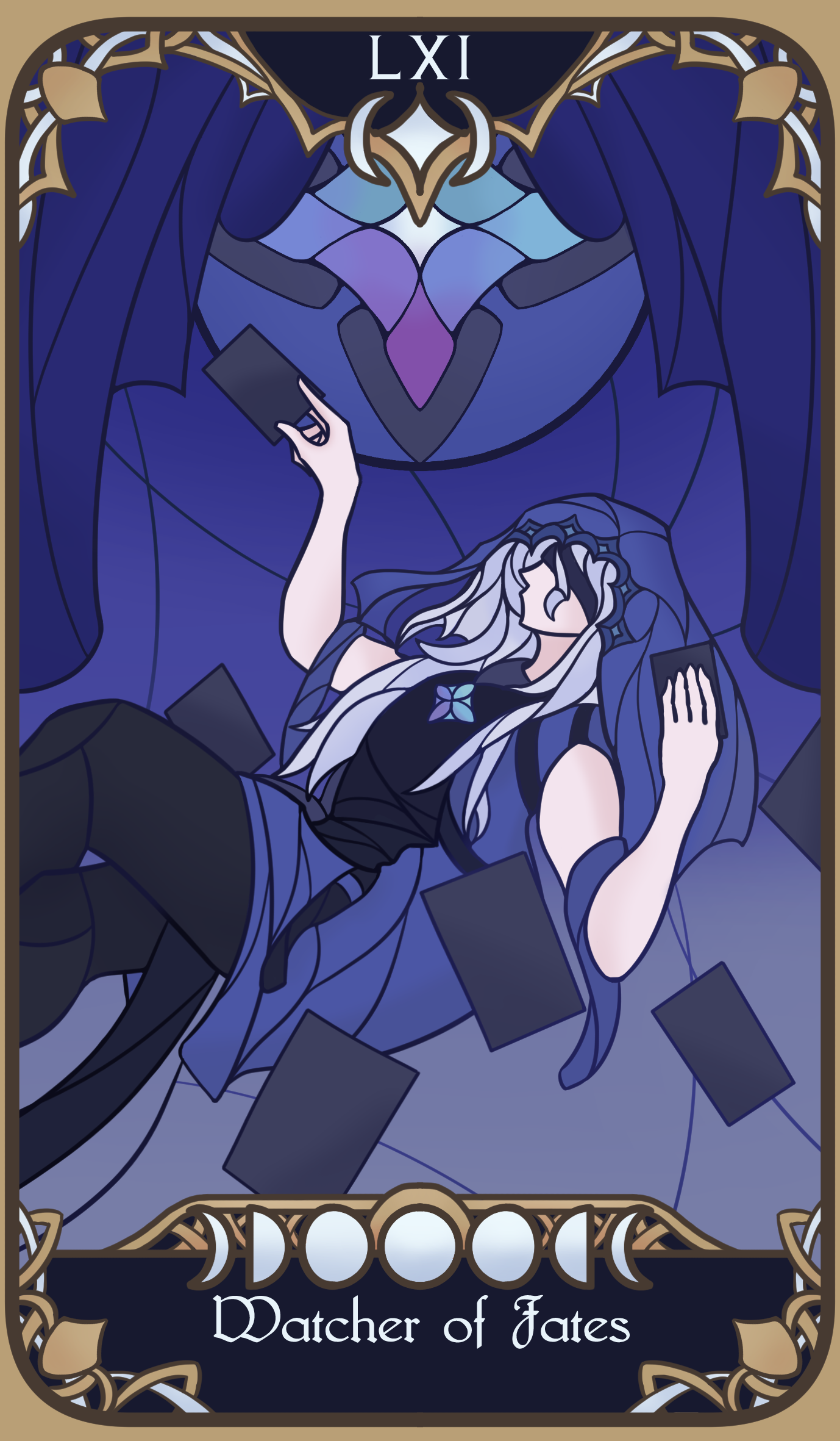 A tarot-inspired card for my homebrew D&D campaign, representing the 'Watcher of Fates', the person who owns all these cards.